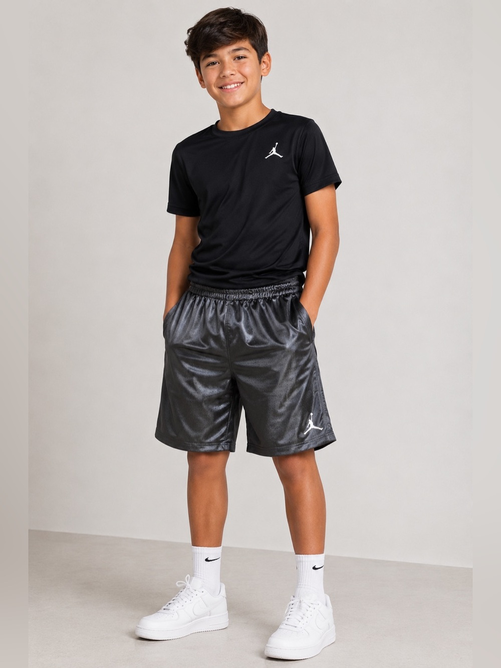 Jordan Black Mesh Boys' Athletic Shorts with White Jumpman